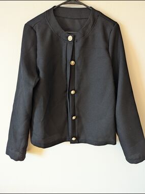 Classic Black Button-Front Lightweight 100% Polyester Women's Jacket XL